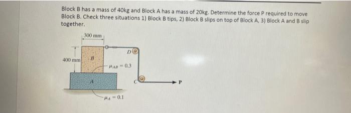 Solved Block B Has A Mass Of 40 Kg And Block A Has A Mass Of | Chegg.com