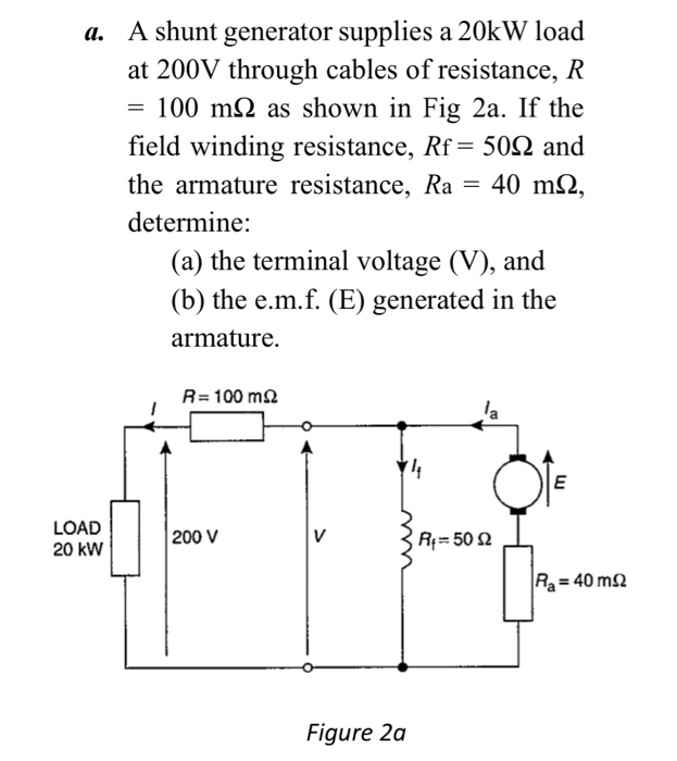 Solved A shunt generator supplies a 20kW load at 200V