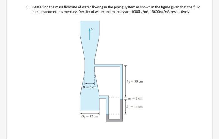Solved 3) Please find the mass flowrate of water flowing in | Chegg.com