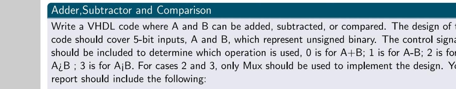 Solved Write a VHDL code where A and B can be added, | Chegg.com