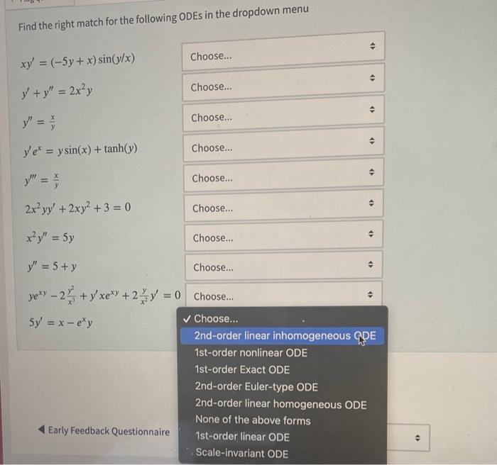 Solved Find the right match for the following ODEs in the | Chegg.com