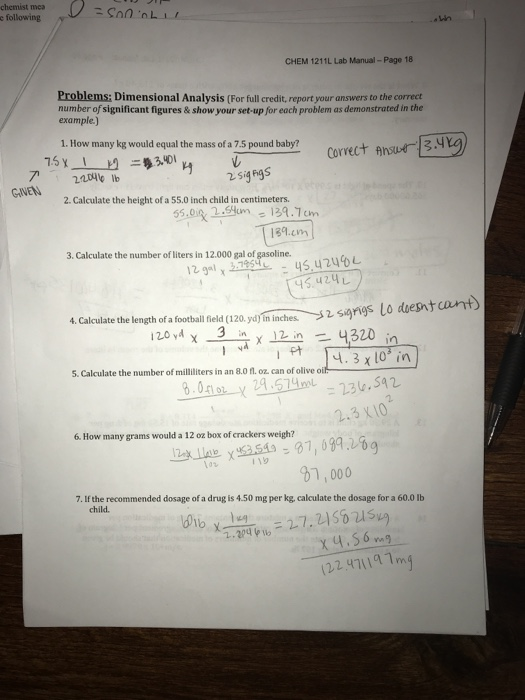 Solved Chemist Me I = Sono Il Following CHEM 1211L Lab | Chegg.com ...