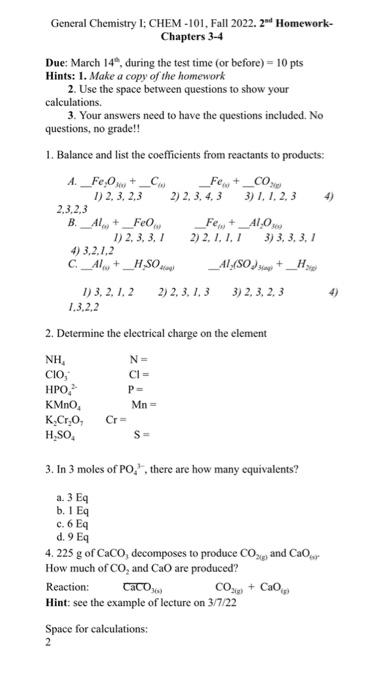 Solved General Chemistry I: CHEM-101, Fall 2022. 2- | Chegg.com