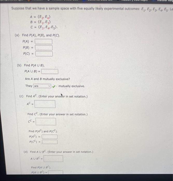 Solved Suppose that we have a sample space with five equally | Chegg.com