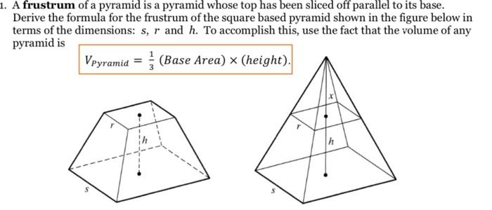 Solved 1. A frustrum of a pyramid is a pyramid whose top has | Chegg.com