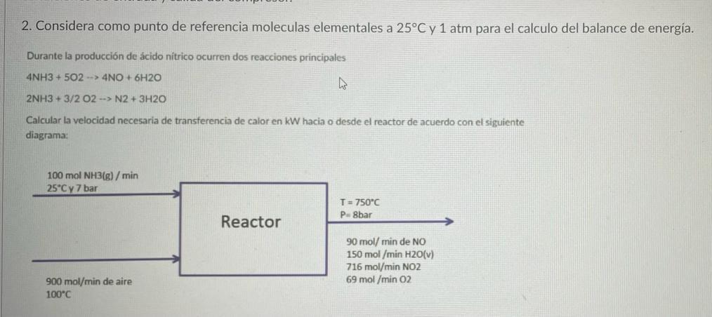 2. Considera como punto de referencia moleculas elementales a \( 25^{\circ} \mathrm{C} \) y \( 1 \mathrm{~atm} \) para el cal