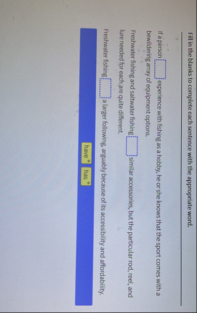Solved Fill in the blanks to complete each sentence with | Chegg.com