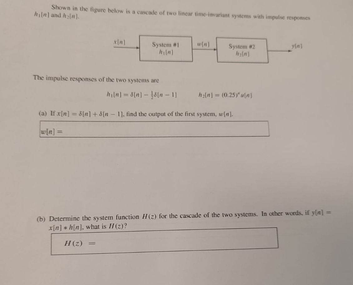 Solved Shown in the figure below is a cascade of two linear | Chegg.com