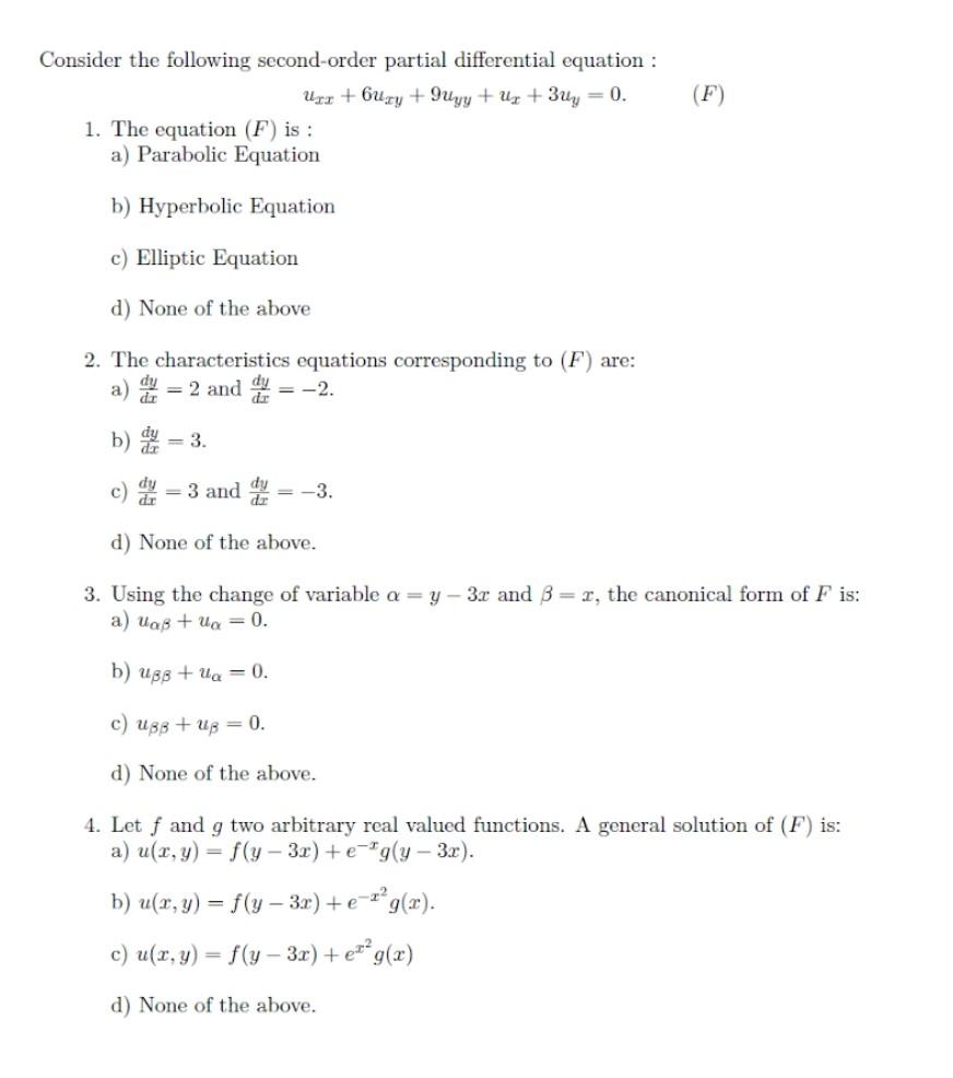 Solved Consider the following second-order partial | Chegg.com