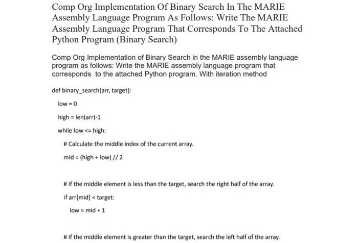 Solved Convert this python code to MARIE using the | Chegg.com