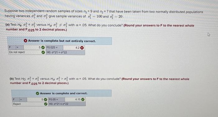 Solved Suppose Two Independent Random Samples Of Sizes N1=9 | Chegg.com ...