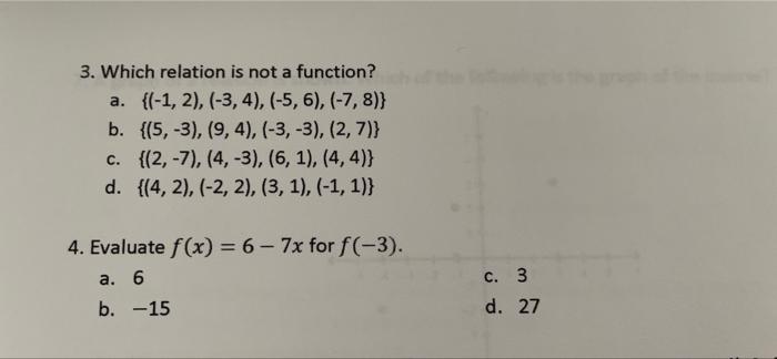Solved 3. Which relation is not a function? a. {(-1,2), | Chegg.com