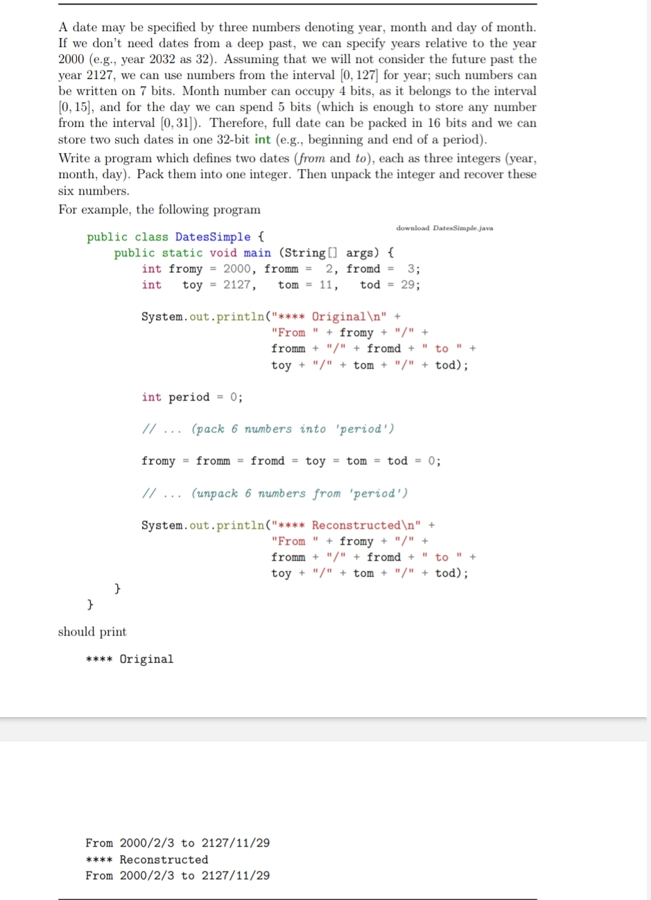 Solved using java languagedate may be specified by three | Chegg.com