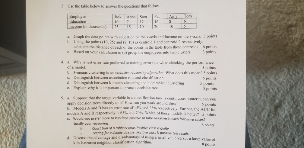 3. Use the table below to answer the questions that | Chegg.com