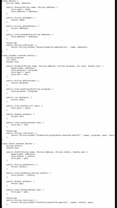 Solved (1). Implement the classes shown in the following | Chegg.com