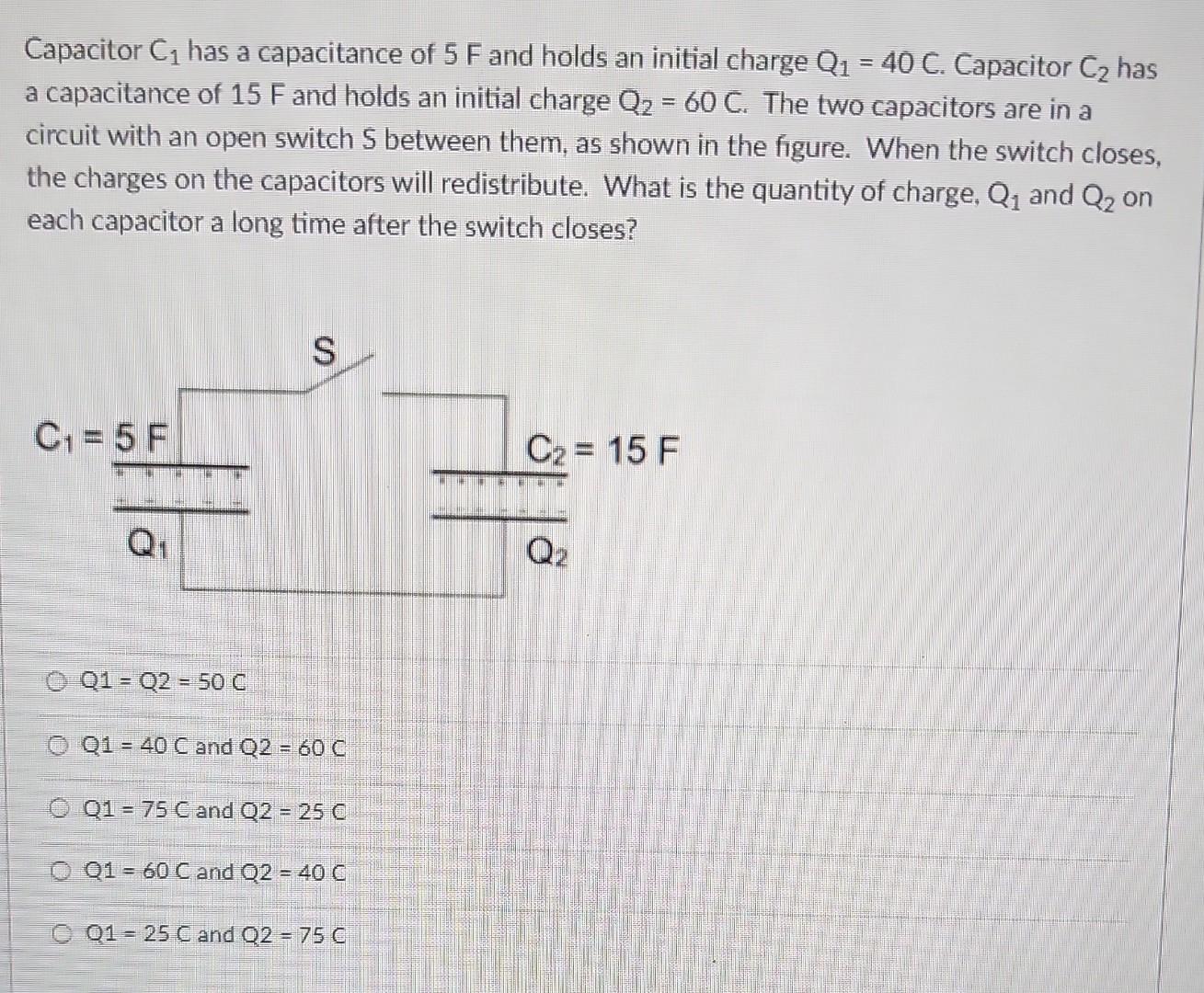 Solved Capacitor C1 Has A Capacitance Of 5 F And Holds An | Chegg.com