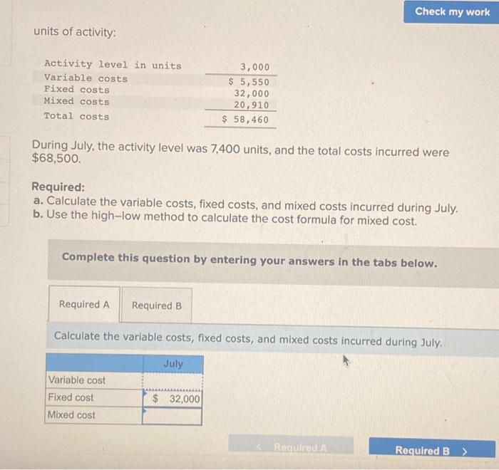 Solved units of activity During July, the activity level