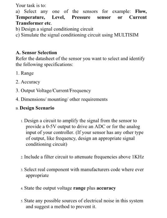 Solved Your task is to: a) Select any one of the sensors for | Chegg.com