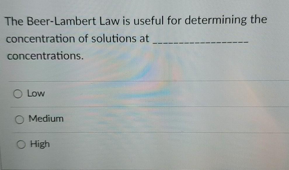 Solved The BeerLambert Law is useful for determining the