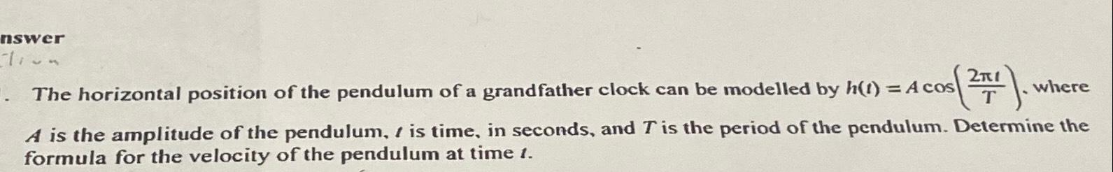 Solved The horizontal position of the pendulum of a | Chegg.com