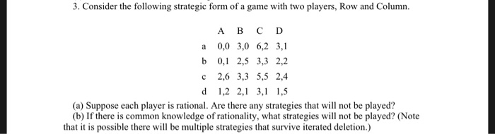 Solved 3. Consider the following strategic form of a game | Chegg.com