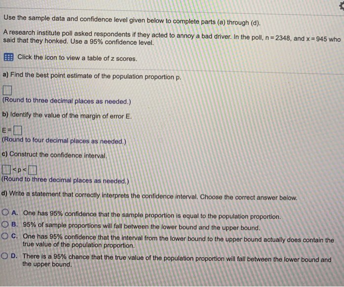 Solved Use the sample data and confidence level given below | Chegg.com