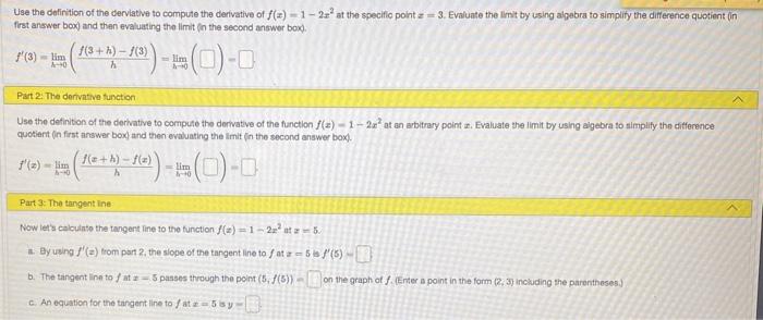 Solved Use the definition of the deviative to compute the | Chegg.com