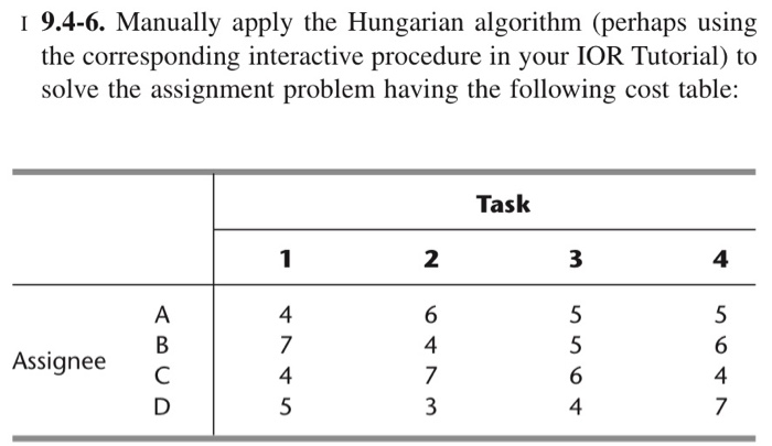 Solved 1 9.4-6. Manually apply the Hungarian algorithm | Chegg.com