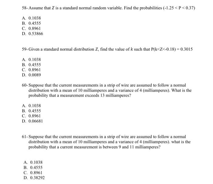 Solved 58-Assume that Z is a standard normal random | Chegg.com