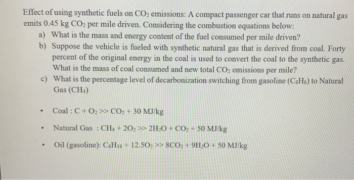 Solved Effect of using synthetic fuels on CO2 emissions: A | Chegg.com