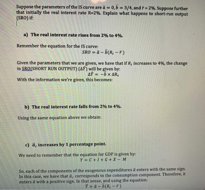 Suppose The Parameters Of The Is Curve Are A 0 6 Chegg Com