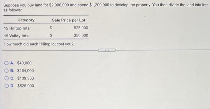 Solved Suppose You Buy Land For $2,900,000 And Spend | Chegg.com