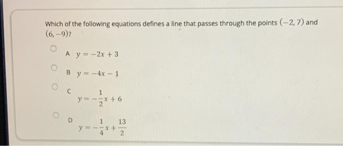 Solved Which of the following equations defines a line that | Chegg.com