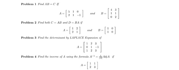 Solved Problem 1 Find Ab C If 0 5 2 And B 11 02 Problem Chegg Com Solved Problem 1 Find Ab C If 0 5 2 And B 11 02 Problem Chegg Com