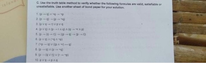 Solved C Use The Truth Table Method To Verify Whether Th Chegg Com