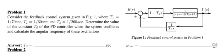 Solved R(s) Y (s) Problem 1 Consider the feedback control | Chegg.com