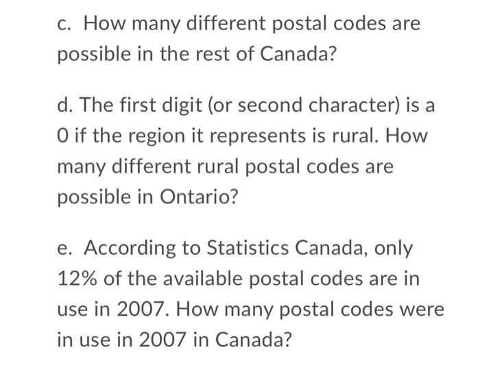 Solved The Canadian Postal Code System Consists Of Six Chegg Com   Image