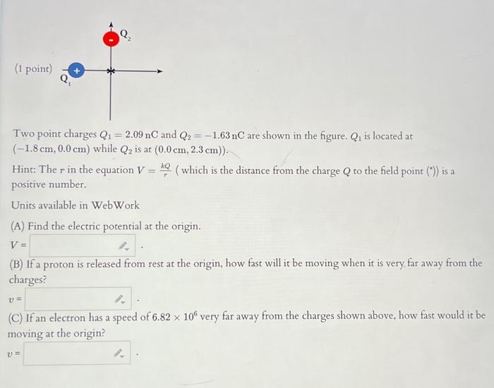 Solved Two Point Charges Q1209nc And Q2−163nc Are Shown 8182