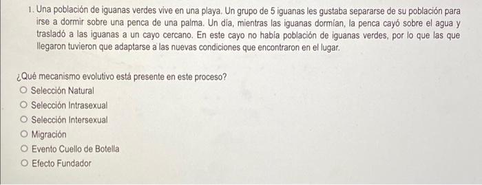 1. Una población de iguanas verdes vive en una playa. Un grupo de 5 iguanas les gustaba separarse de su población para irse a