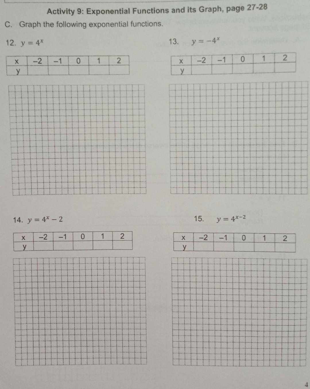 Solved Activity 9: Exponential Functions and its Graph, page | Chegg.com