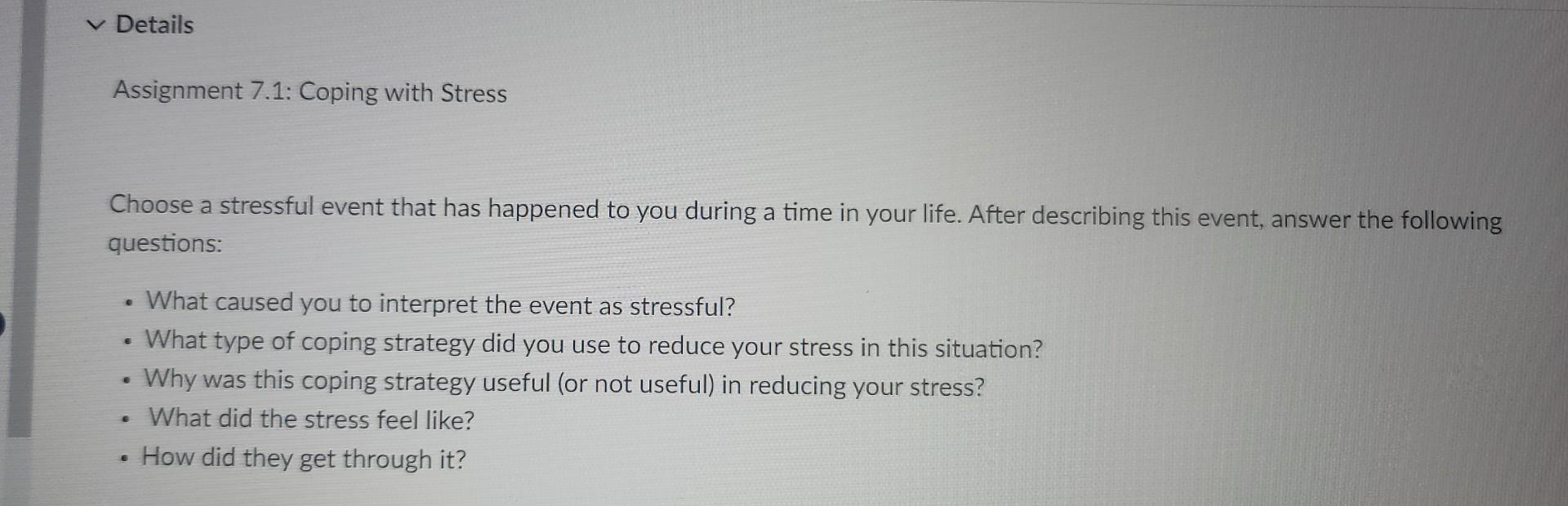 Solved Choose a stressful event that has happened to you | Chegg.com