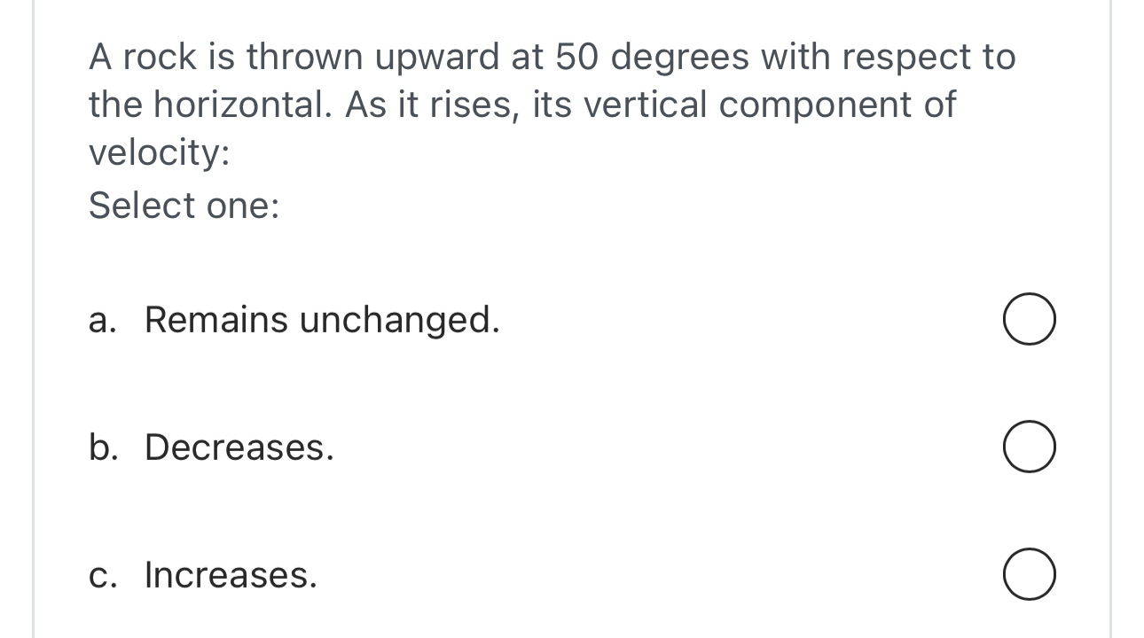 Solved A rock is thrown upward at 50 ﻿degrees with respect | Chegg.com