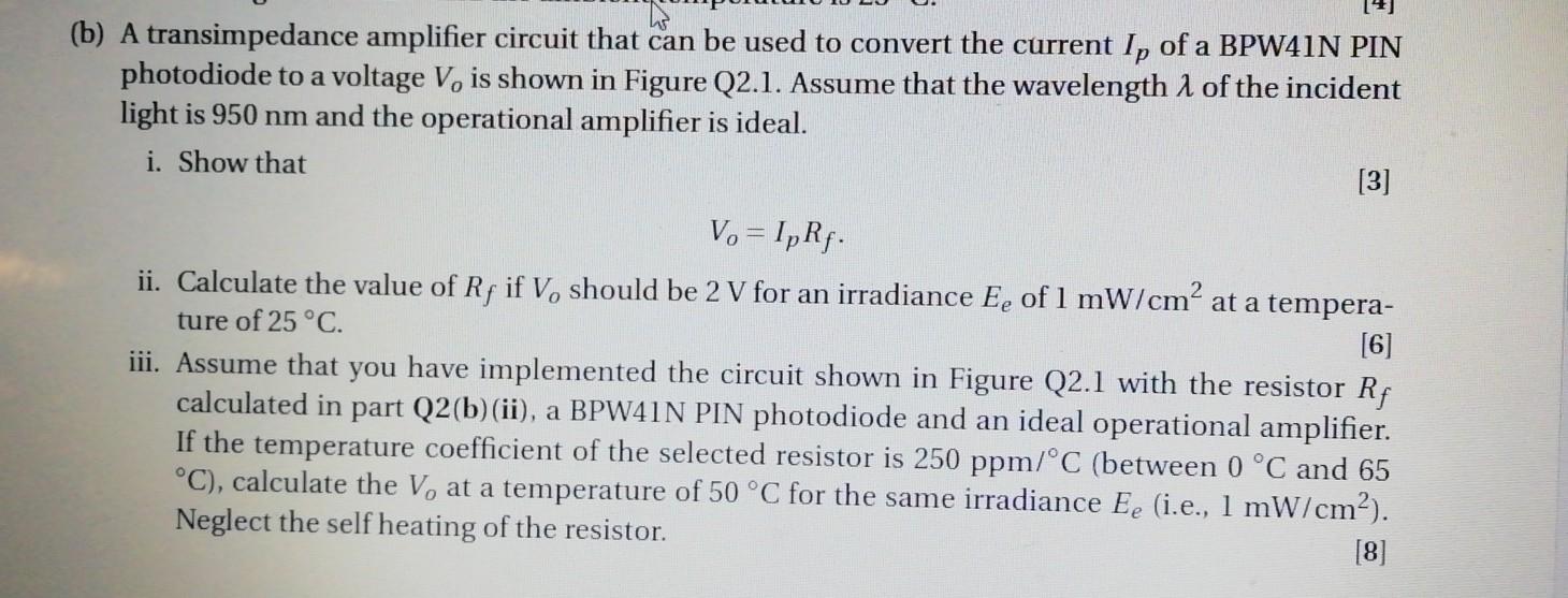 Solved (b) A Transimpedance Amplifier Circuit That Can Be | Chegg.com