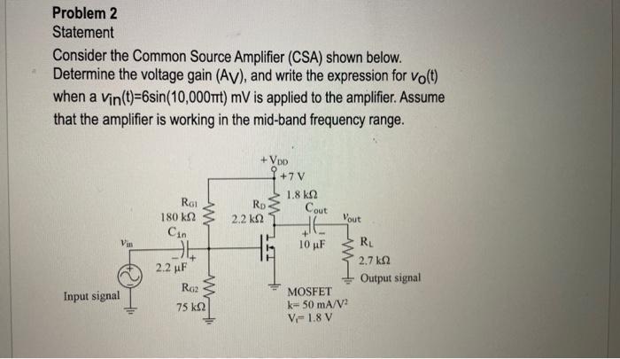 Solved Statement Consider the Common Source Amplifier (CSA) | Chegg.com