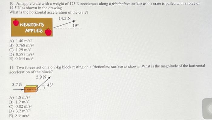 Solved 10. An apple crate with a weight of 175 N accelerates | Chegg.com