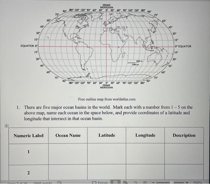 Solved Problem: There are five major ocean basins in the | Chegg.com