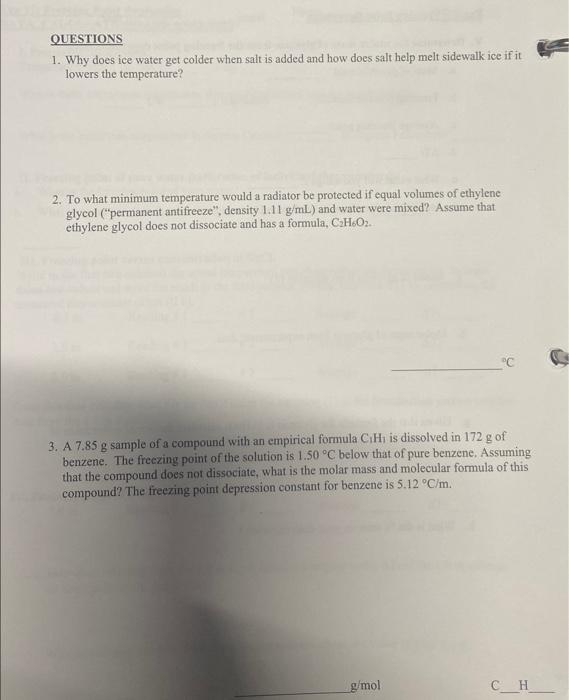 Solved QUESTIONS 1. Why does ice water get colder when salt