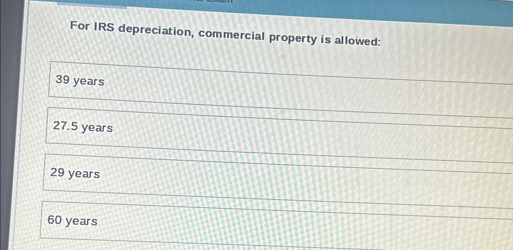 Solved For IRS depreciation, commercial property is