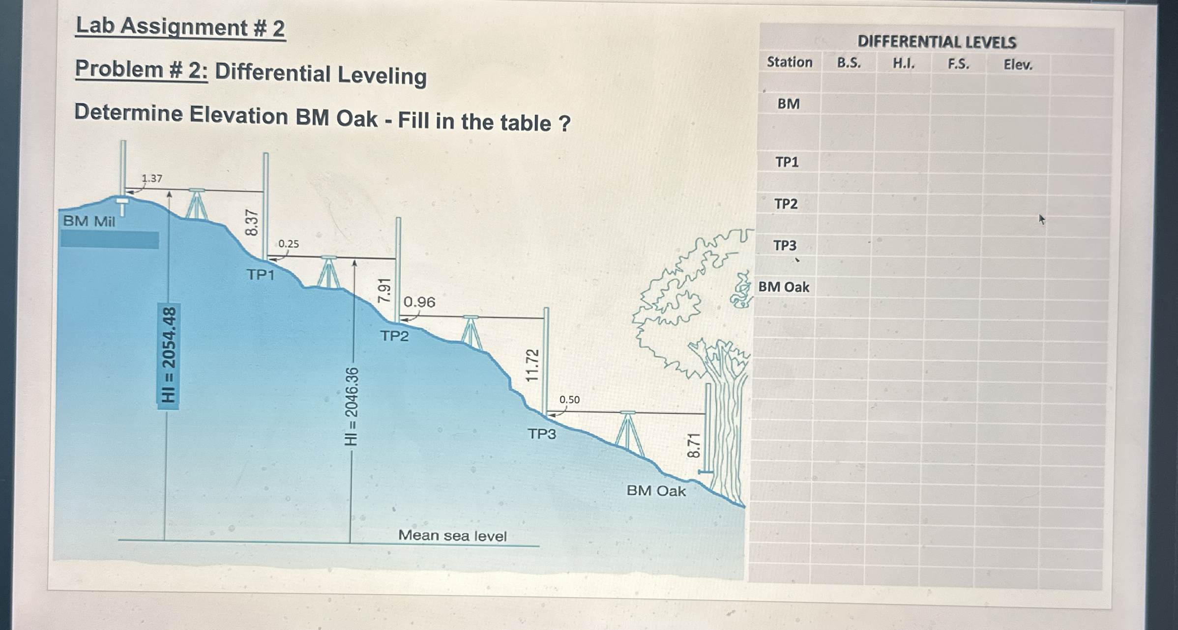 Solved Lab Assignment # 2Problem # 2: Differential Leveling | Chegg.com