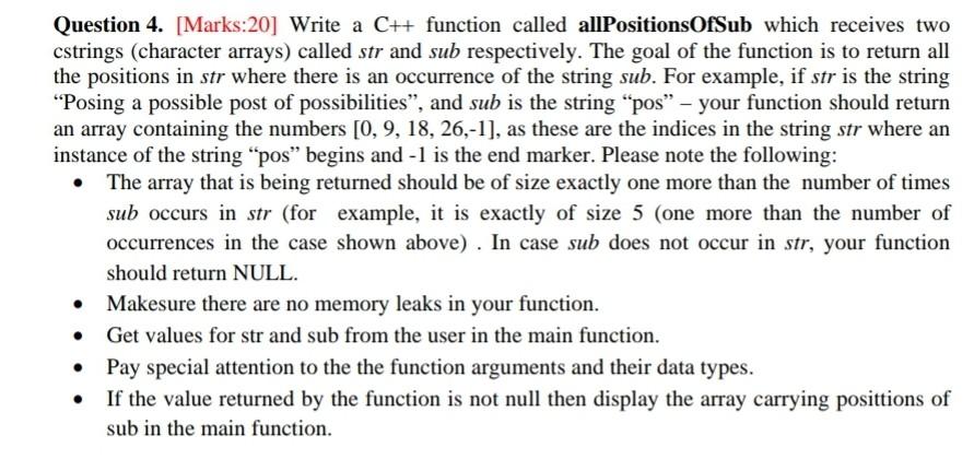 Solved Question 4. [Marks:20] Write a C++ function called | Chegg.com